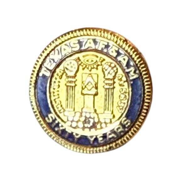 VTG Masonic Pin Grand Lodge Texas A.F. & A.M. Masons 60 yrs 10k Plate Gemstone - Picture 2 of 7